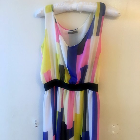 Sheer-look abstract-multi-color print dress - Picture 1 of 6